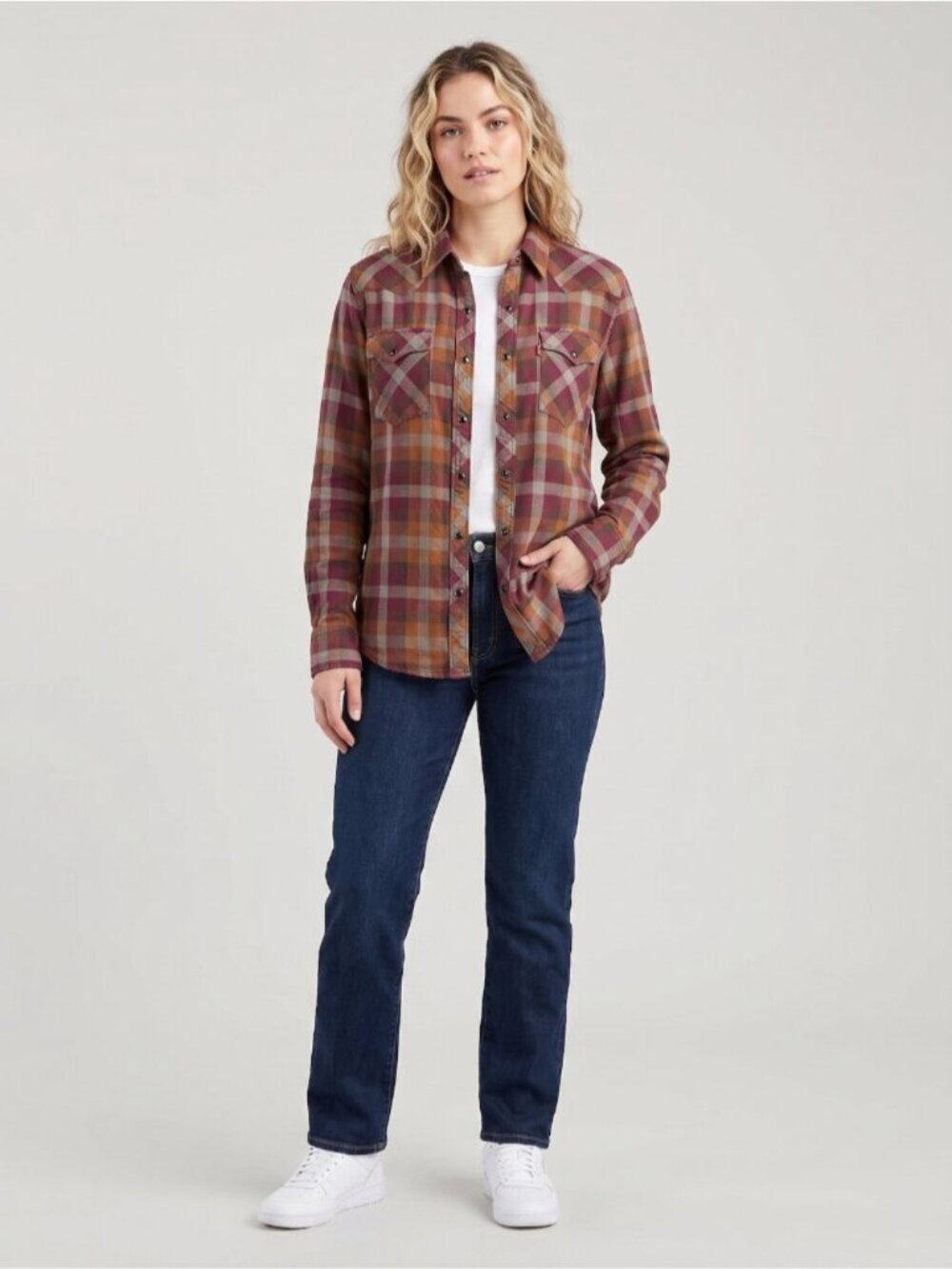 Womans Leviโs Plaid Button Down Shirt Pointed Western Yoke Top